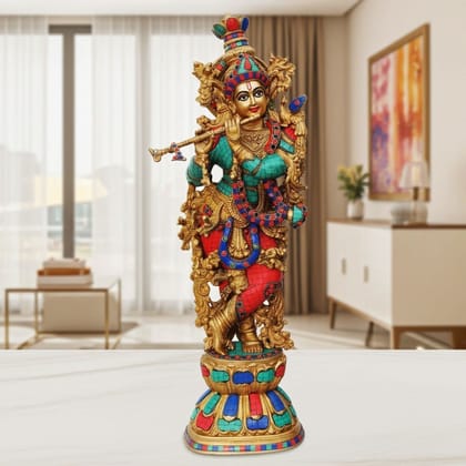 Brass Showpiece Krishna Stone Finish Idol (BSMAS467 K)