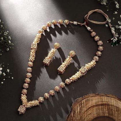 Traditional Gold Plated Jaipuri Mala Necklace Red