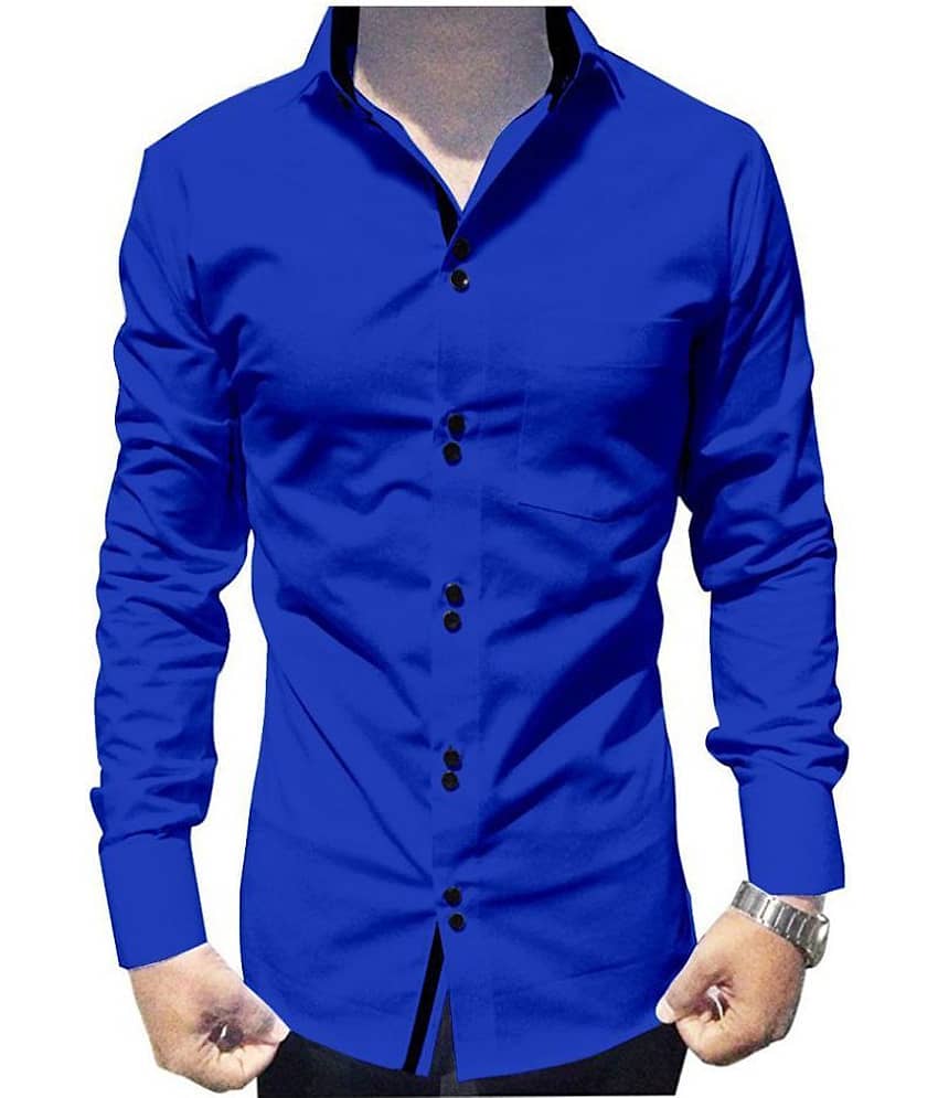 X-men Cotton Blend Slim Fit Solids Full Sleeves Men's Casual Shirt - Blue ( Pack of 1 )
