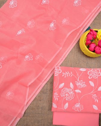 Kashidakari Kota Doria Dark Peach Embroidered Suit