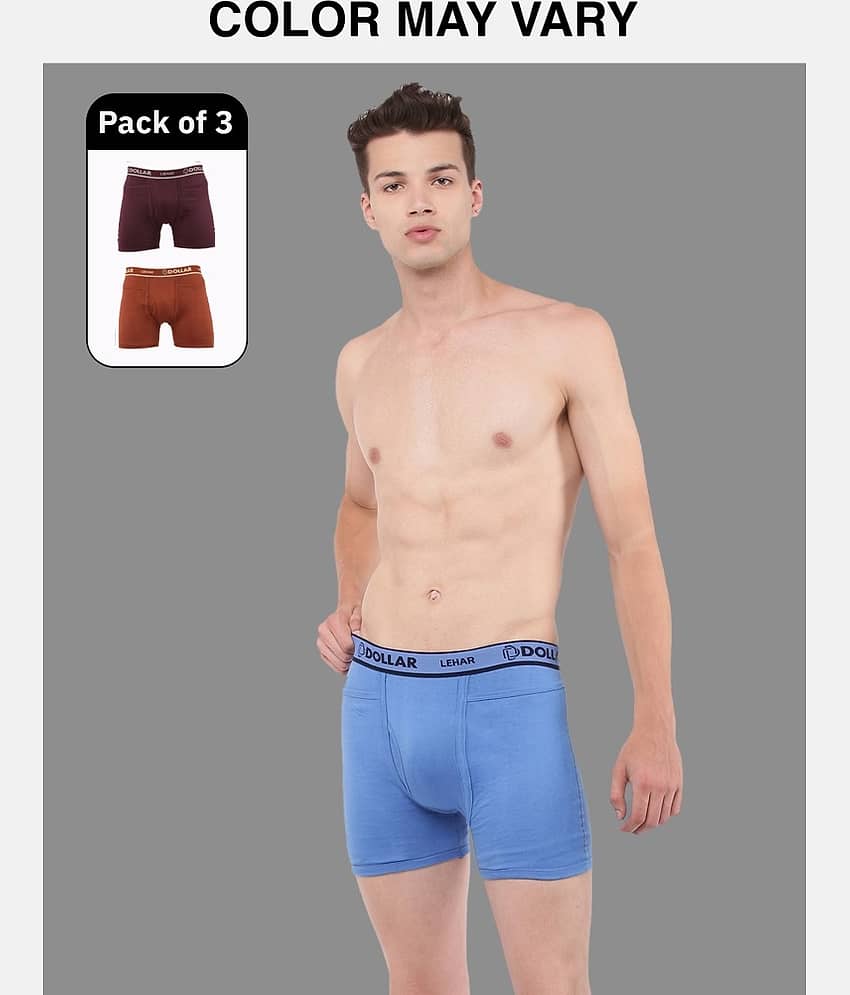 Dollar Lehar Mens Combed Cotton Trunk - Pack of 3 - (Colour May Vary)