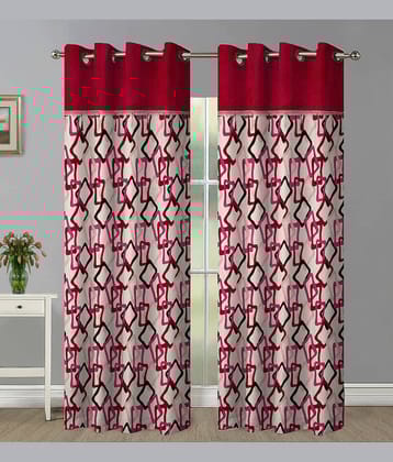 Home Candy Set of 2 Door Semi-Transparent Eyelet Polyester Maroon Curtains ( 213 x 120 cm )
