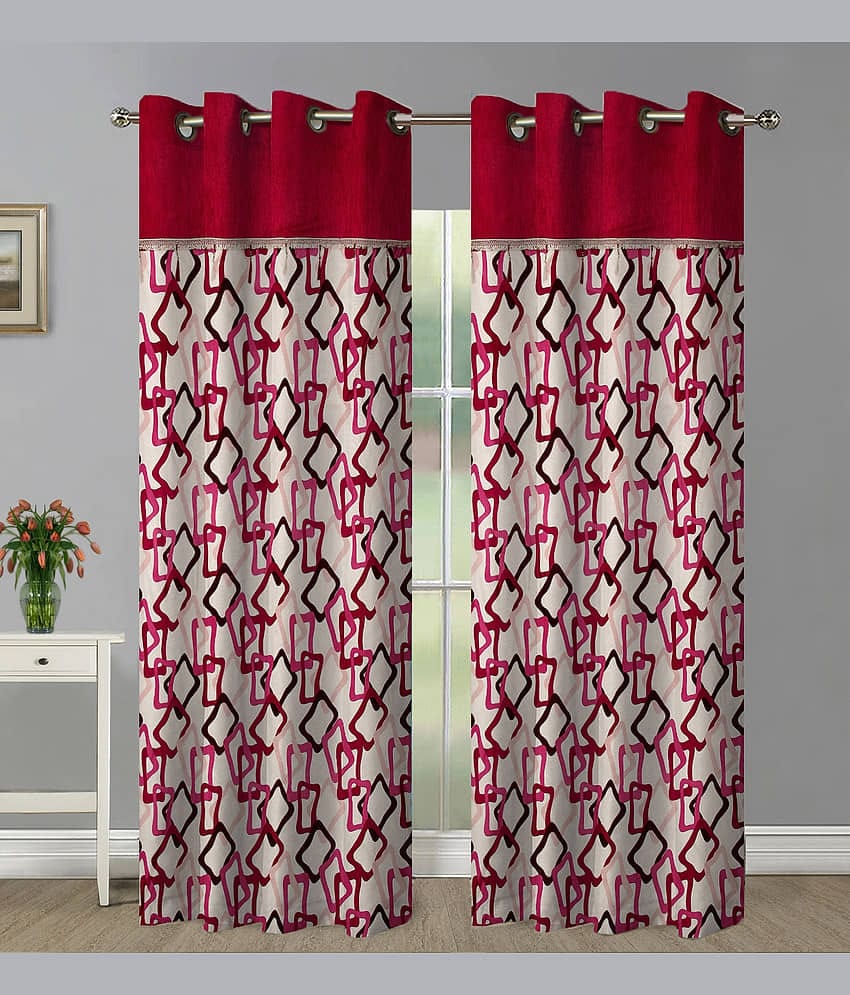 Home Candy Set of 2 Door Semi-Transparent Eyelet Polyester Maroon Curtains ( 213 x 120 cm )