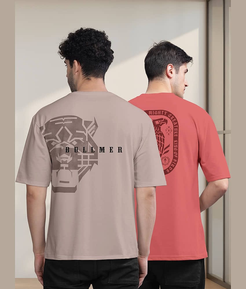 BULLMER Pack of 2 Cotton Blend Oversized Fit Men's T-Shirt ( Blue )