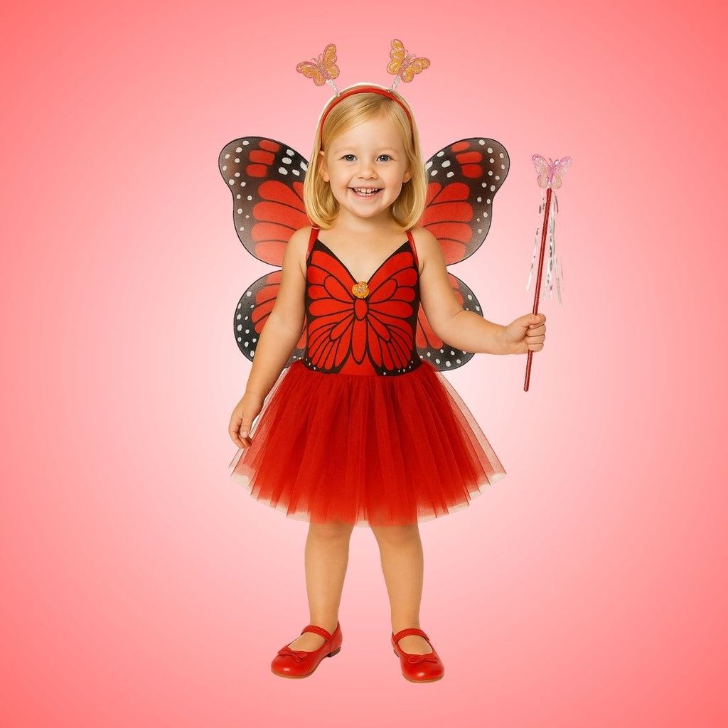 Red Butterfly Wings with Tutu, Headband & Wand Set - Party and Festive Needs | Buy online on ZillyBuy