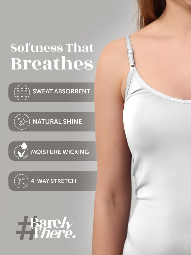 Freecultr Seamless Micromodal Camisole for Women with Adjustable Spaghetti Straps | Lightweight Layering Tank Top Casual Outfits & Sleepwear | Soft Breathable Stretch Fabric-White