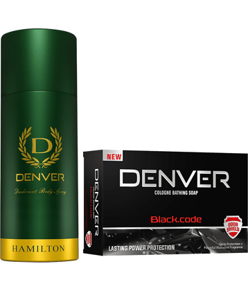Denver Hamilton 150 ml & Black Code Soap 125 gm Deodorant Spray for Men 275 ml ( Pack of 2 )