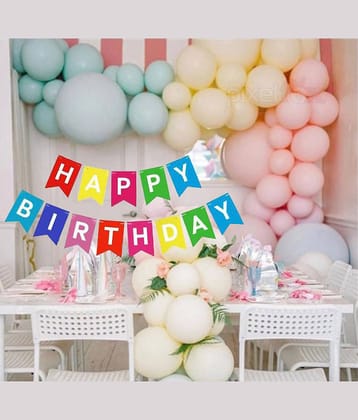 Happy Birthday Banner (Multi) + 30 Pastel Balloon(Multicolour)