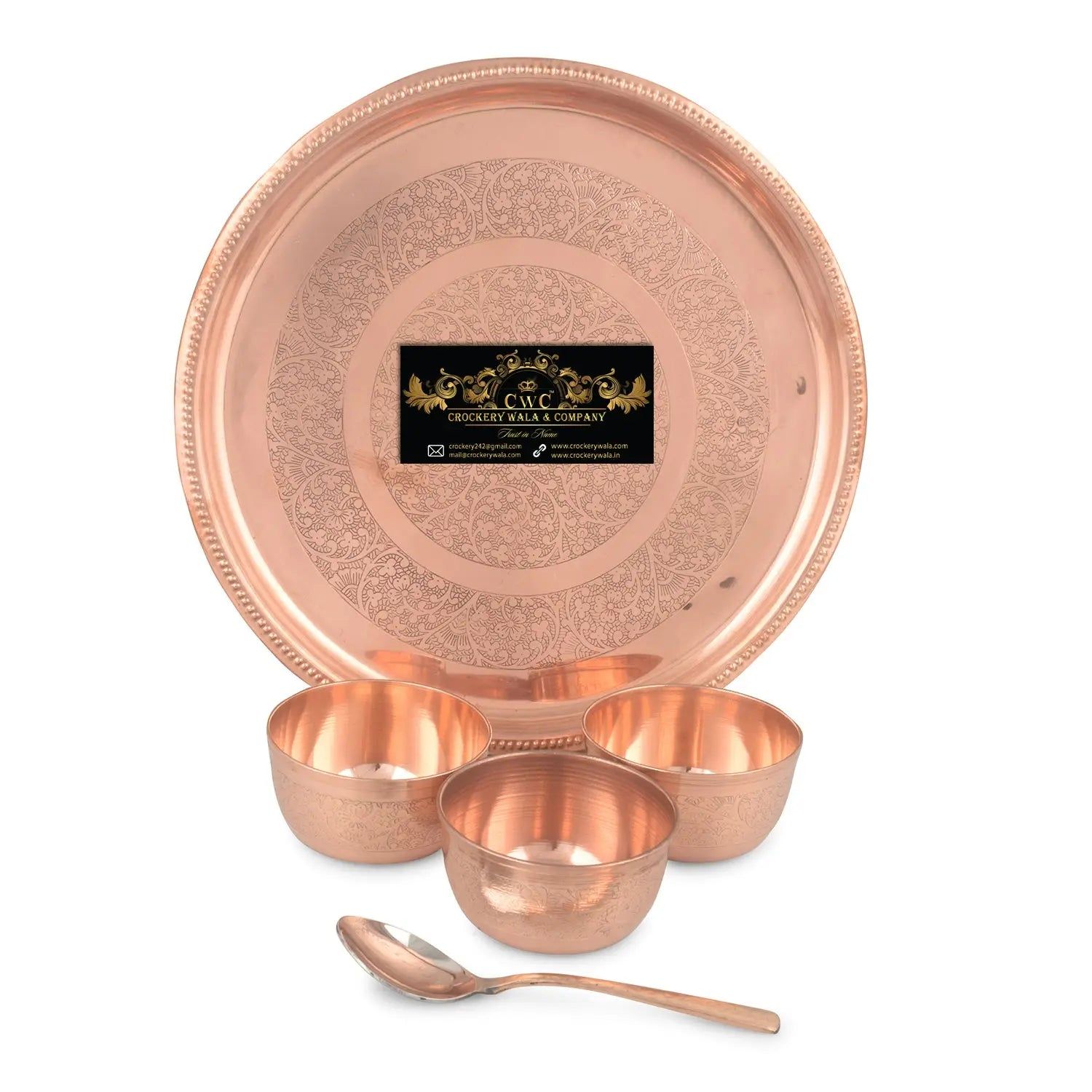 Pure Copper Plate Set Itching W/O Glass 5 Pcs Handmade