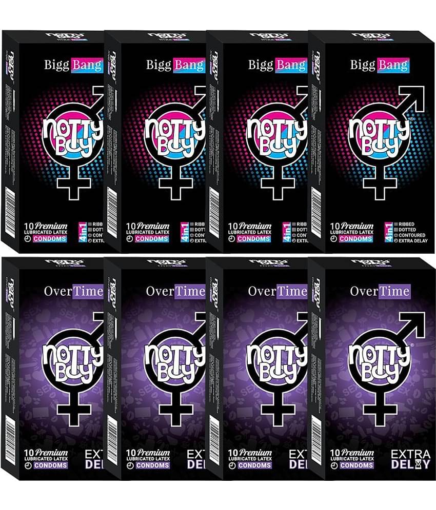 NottyBoy 4 IN 1, Dotted, Long Lasting, Extra Time, Ribbed, Contour Condoms For Men - 80 Units