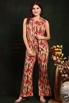 Red Colour Tie & Dye Printed Viscose Rayon Co-Ords-S