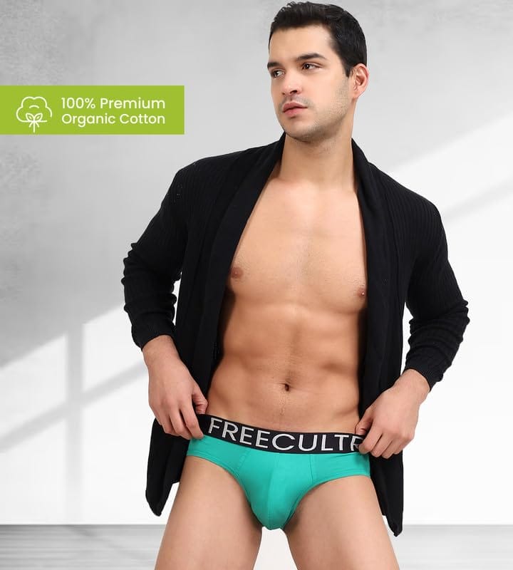 FREECULTR Men's Underwear Organic Cotton (Ultrasoft Waistband) Premium Snug-Fit Brief Pack of 1-Holly Green