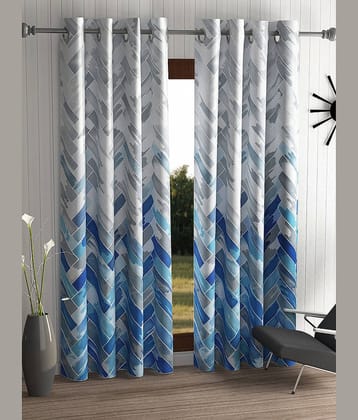 Home Sizzler Set of 2 Door Semi-Transparent Eyelet Polyester Blue Curtains ( 213 x 116 cm )