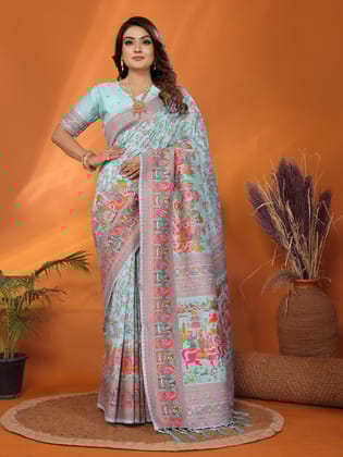 Rama Soft Silk Meenakari Weaving Work Pashmina Saree