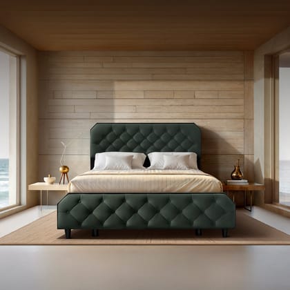 Wave Plus Adjustable Bed with Serene Upholstered Bed and Livein Duropedic 6" - Green-Queen