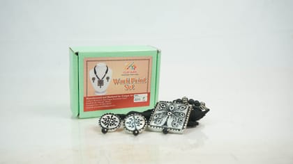 Warli Print Necklace & Earring Set | Traditional Tribal-Inspired Jewellery