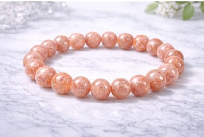 Natural Crystal 8mm Sunstone Bracelet (Orange)-PID64921 Natural Crystal 8mm Sunstone Bracelet (Orange)-PID64921