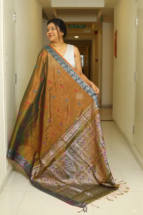 Nandini-Tissue Linen Benarasi / Golden Brown / Tissue Linen