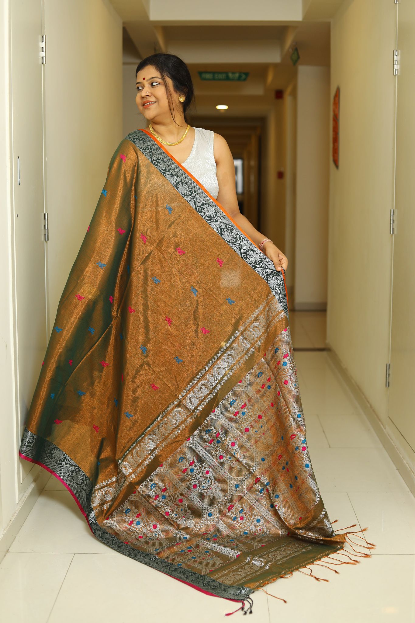 Nandini-Tissue Linen Benarasi / Golden Brown / Tissue Linen