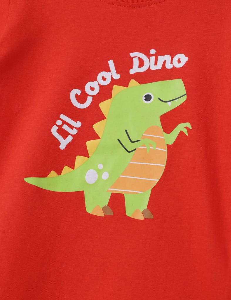 Trendy Kids Boys T shirt Cotton Fiery Red lil Cool Dino 2025 at ShopCircuit | ONDC