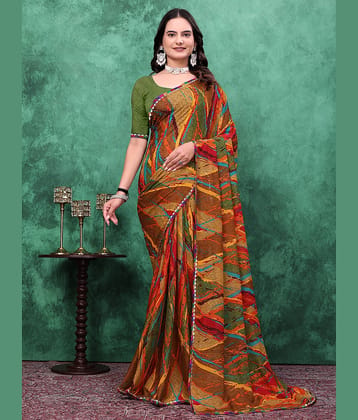 Kanooda Prints Georgette Printed Saree With Unstitched Blouse Piece ( Blue )