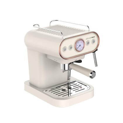KUCHENBAU Der Espresso Coffee Machine (Compatible with Coffee Pods & Coffee Powder) With Frother Steam Wand for Milk - Make Espresso, Cappuccino, Latte and Mocha Ivory With Gold / Small