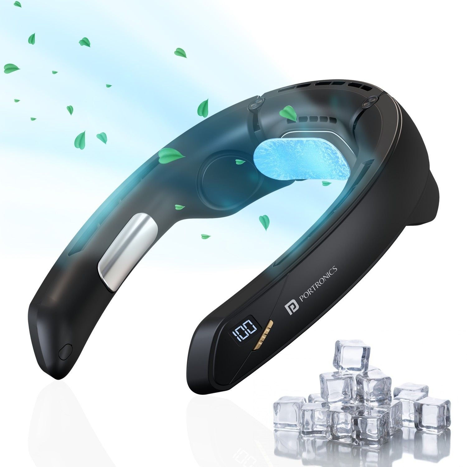 Portronics Cool Aid Portable neck fan, Brushless Motor, NoiseLess Airflow, Digital Display, Scroll Fan Control