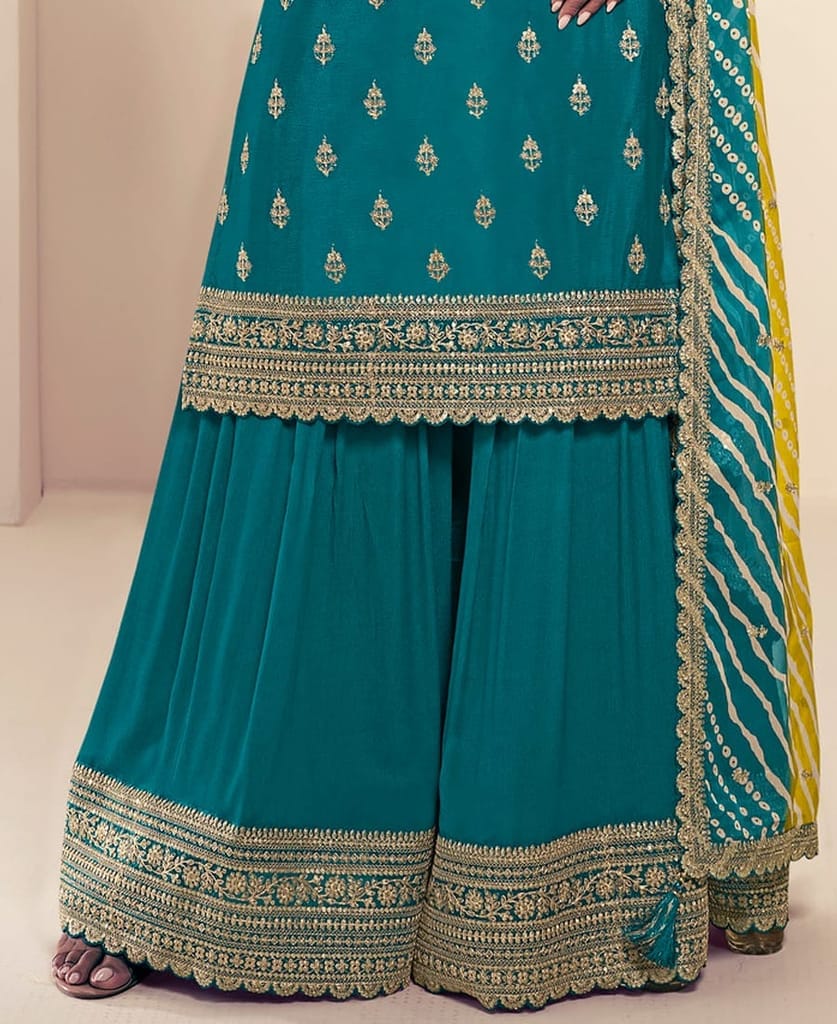 designer green chinon straight suit for women ethnic wear