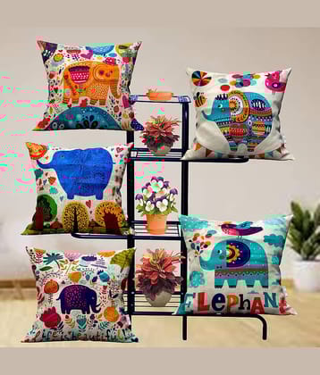 Crosmo Set of 5 Satin Animal Square Cushion Cover (40X40)cm - Multicolor