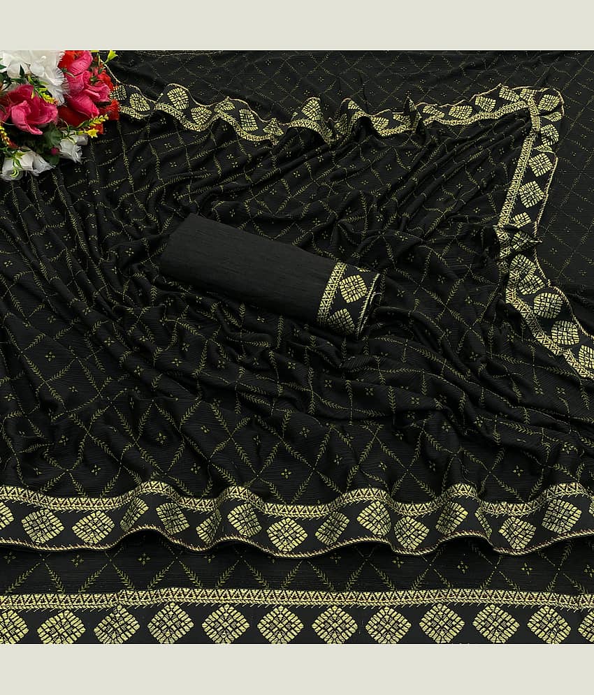 Gullak Lycra Woven Saree With Unstitched Blouse Piece ( Black )