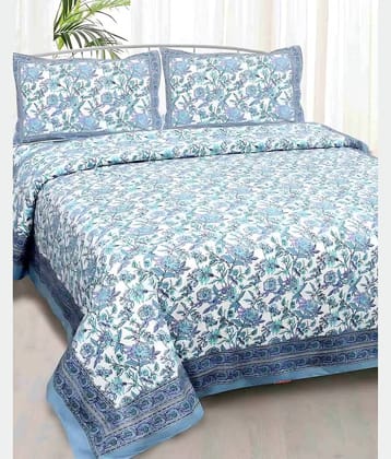 Bombay Spreads Cotton 1 Double King Bedsheet with 2 Pillow Covers ( Blue )