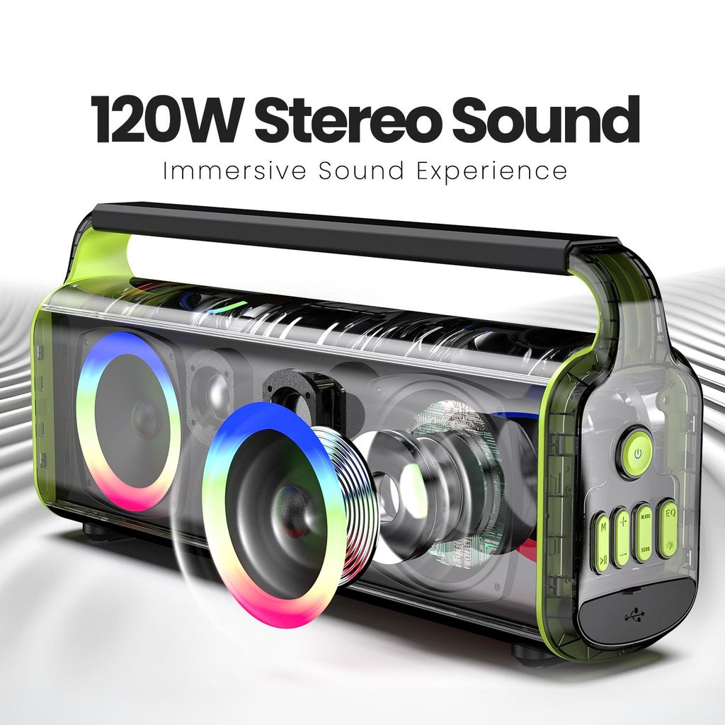 CELLECOR CBS-04 Thunder 120W RMS Bluetooth Speaker with 10 Hours Playtime | TWS Mode | Multiple LED Light Modes | Eco Adjuster | Dual EQ Modes | Multiple Connectivity Wireless Portable (Black Neon)