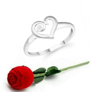VFJ Bezel Heart CZ Rhodium Plated Ring with Scented Velvet Rose Ring Box for women and girls and your Valentine.