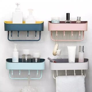 Bathroom Rack & Wall-Mounted Shelf Organizer  Multipurpose Storage Racks Set for Home, White & Gray