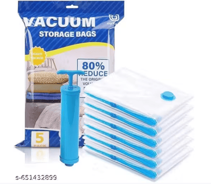 Vacuum Storage Bags with Hand Pump | 5Pcs Space Saver Compression Bags for Clothes & Blankets
