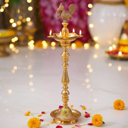 Brass Table Decor Mahabharat Oil Lamp Deepak  - Artistic Puja Diya for Devotion, Height : 48 Inch (FMAS686 J)
