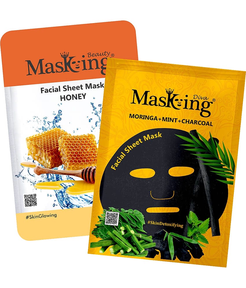 Masking BeautyDiva Honey, Moringa, Mint and Charcoal Face Sheet Mask Masks 50 ml Pack of 2