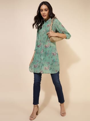 Light Green Georgette Floral Printed Regular Tunic Light Green Georgette Floral Printed Regular Tunic