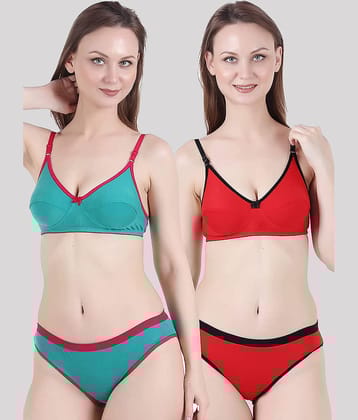 Kiran Enterprises Pack of 2 Cotton Blend Women's Bra & Panty Set ( Multicolor )