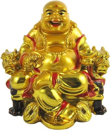 PAYSTORE Feng Shui Laughing Buddha On Dragon Chair With Coin For Prosperity Luck And Wealth Home Protection
