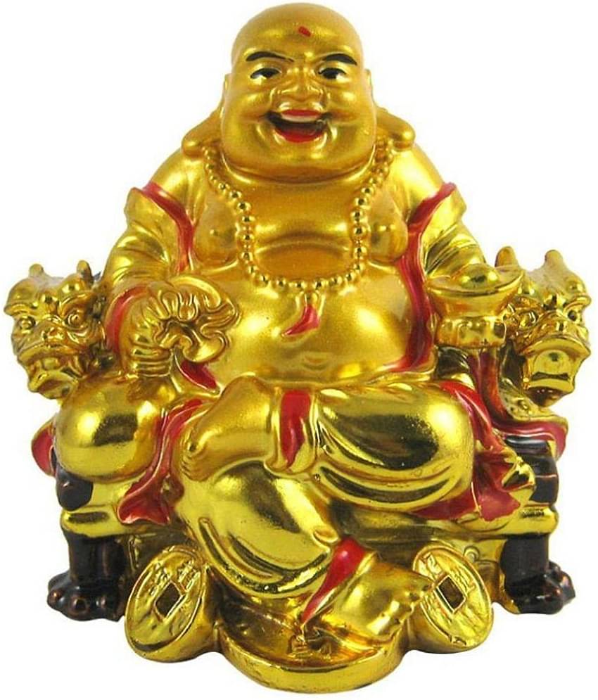 PAYSTORE Feng Shui Laughing Buddha On Dragon Chair With Coin For Prosperity Luck And Wealth Home Protection