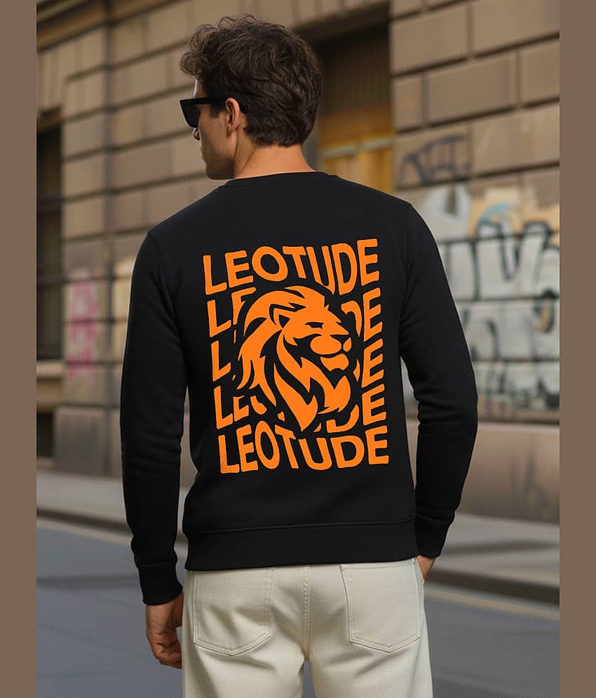 Leotude Fleece Round Neck Men's Sweatshirt - Black ( Pack of 1 )