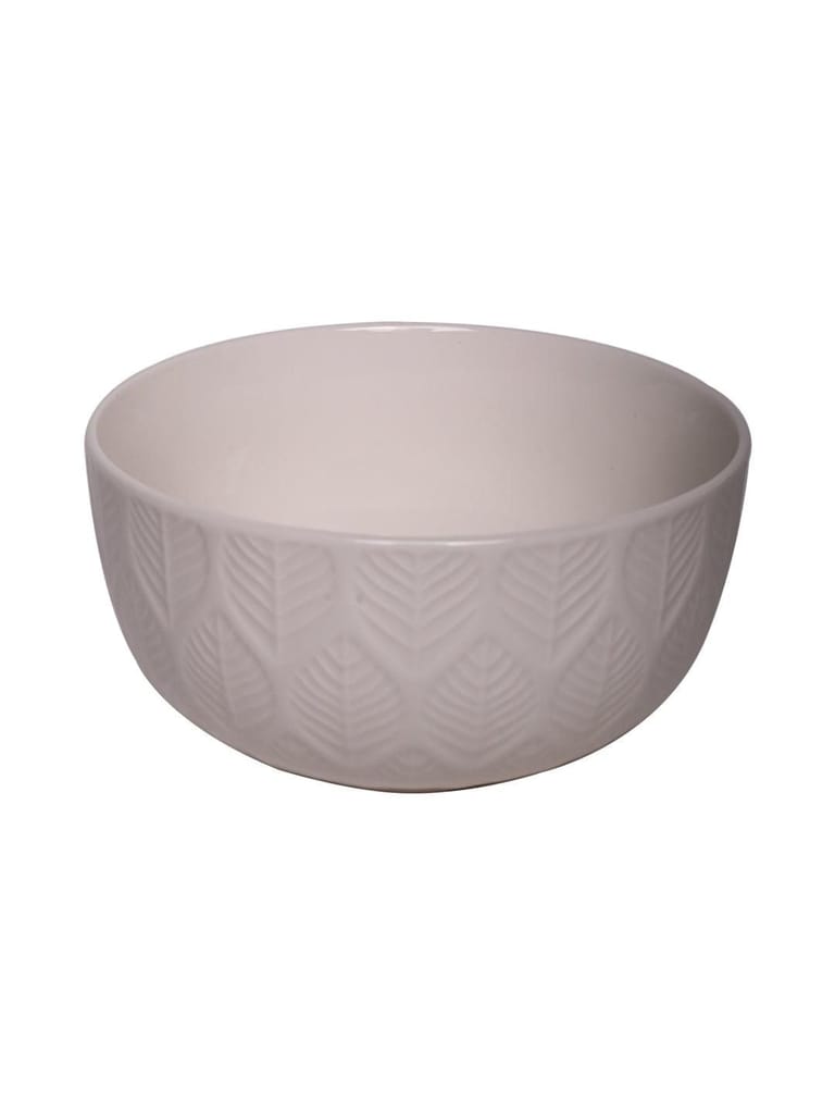 Ivory Ceramic Bowl - 580Ml, Leaf Pattern