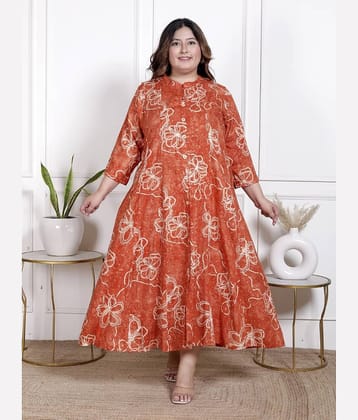 Swasti Women Cotton Blend Printed Flared Kurti ( Orange )