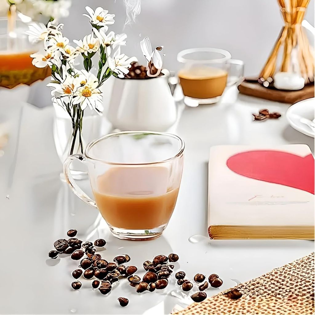 Tea and Coffee Glass Mug Set | 180 ml | Transparent Heat-Resistant Cups for Green Tea, Lemon Tea, and Coffee | Pack of 6