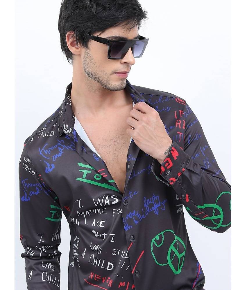 Ketch Polyester Slim Fit Printed Full Sleeves Men's Casual Shirt - Black ( Pack of 1 )