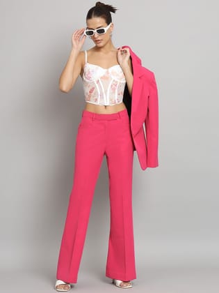 Mid Waist Bell Bottom Stretch Trouser - Hot Pink-XS
