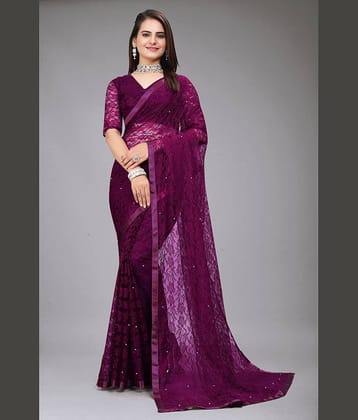 VANRAJ CREATION Brasso Self Design Saree With Unstitched Blouse Piece ( Magenta )