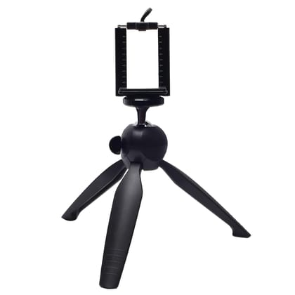 Mini Tripod Stand with Phone Holder, Portable Desktop Camera Mount, Black