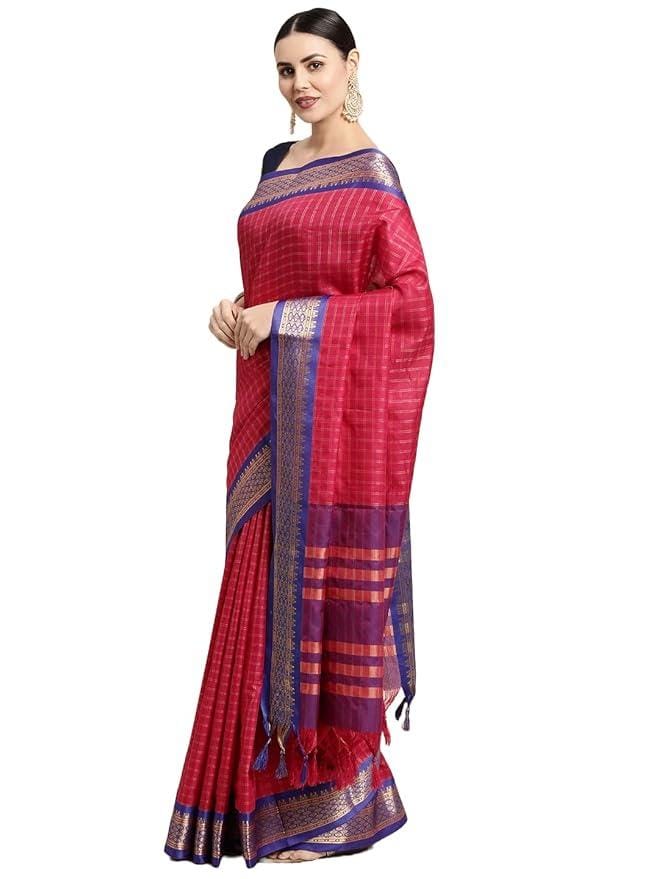 Panzora Women's Cotton Silk Checkered Saree